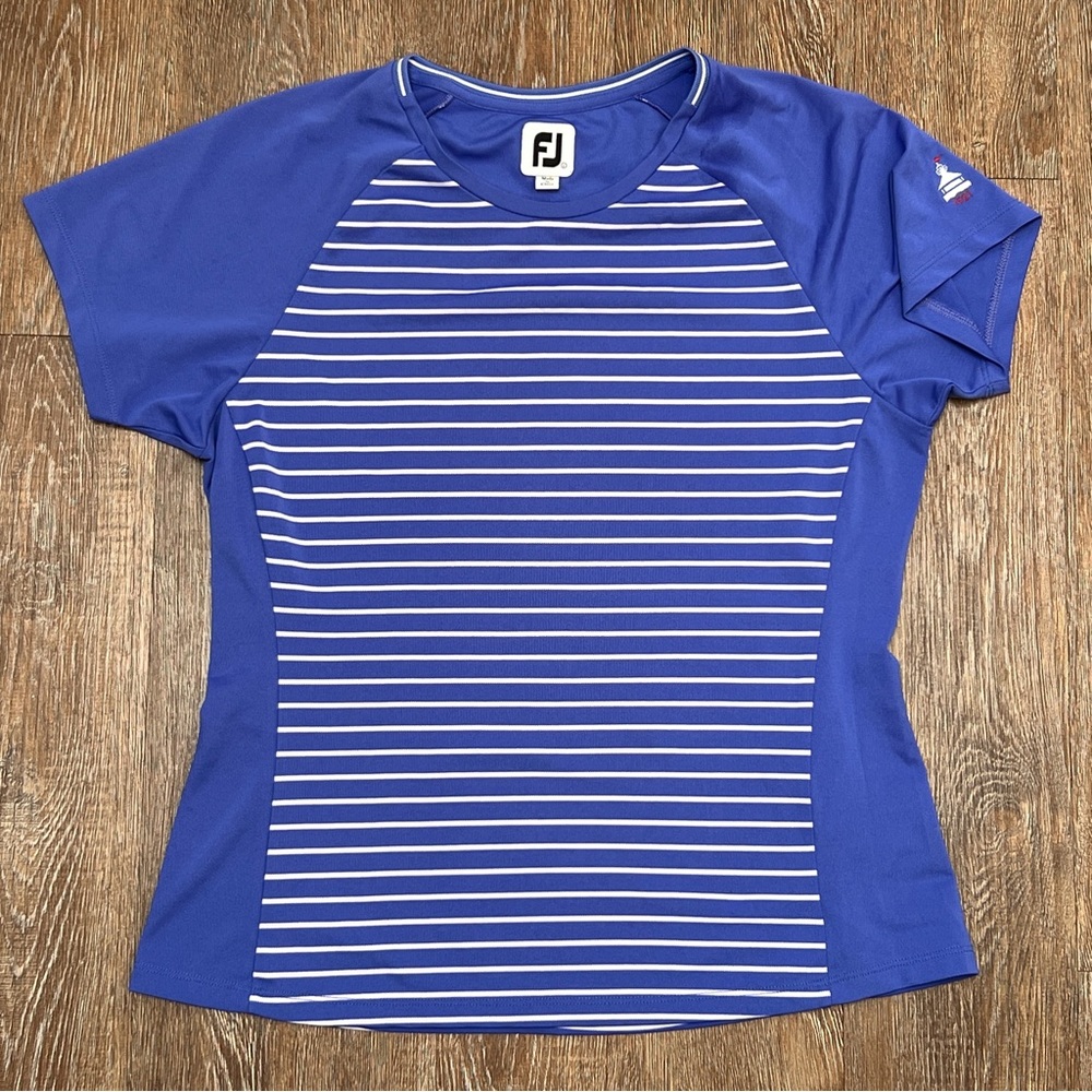 FJ Womens Blue Stripe Raglan Crewneck Golf Shirt Nantucket 1921 | Size: L